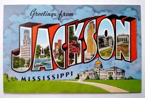 Greetings From Jackson Mississippi Large Big Letter Linen Postcard Kropp Unused