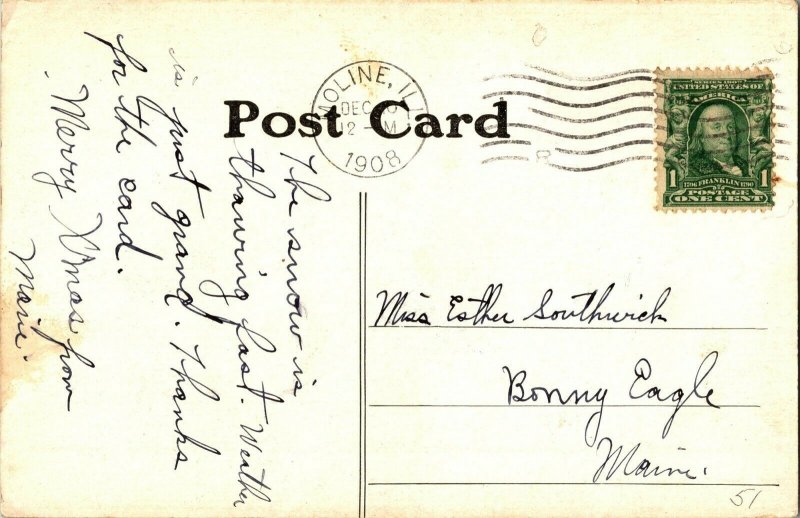 View of the HIgh School, Moline IL c1908 Vintage Postcard F75