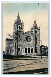 1909 The Church Of The Holy Family Buffalo New York NY, Handcolored Postcard