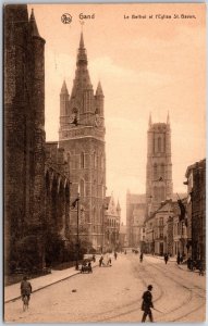 Gand Le Beffroi Et L'Eglise St. Bavon Ghent Belgium Cathedral Church Postcard