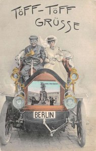 Berlin Germany Couple Driving Car Greetings Vintage Postcard AA111070
