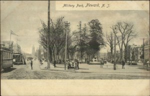 Newark NJ Military Park c1905 Postcard - Trolleys at Left