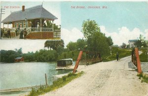 Postcard 1911 Wisconsin Okauchee The Bridge The Station WI24-2523
