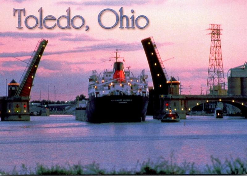 Ohio Toledo Ship Passing Under Drawbridge At Twilight