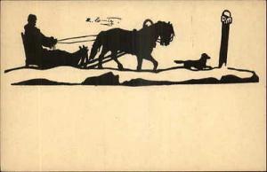 Horse Drawn Sleigh ? Art Deco Silhouette c1915 Postcard