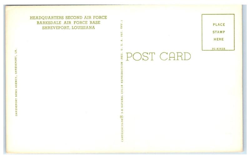 Headquarters Second Air Force, Barksdale Air Force Base, Shreveport, LA Postcard