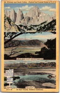 Mt. Whitney and Death Valley Multi View CA Vintage Linen Postcard T36