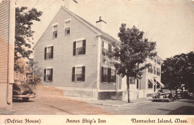 NANTUCKET ISLAND MASSACHUSETTS SHIP'S INN ANNEX~DEFRIEZ HOUSE POSTCARD 1940s