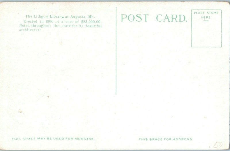 The Lithgow Library Augusta Maine Vintage Postcard