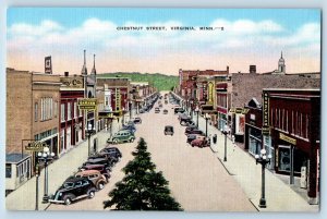 Virginia Minnesota Postcard Chestnut Street Aerial View Classic Cars 1940 Linen