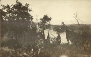 Military Soldiers Tenting - Pine Camp NY Written on Back Real Photo Postcard