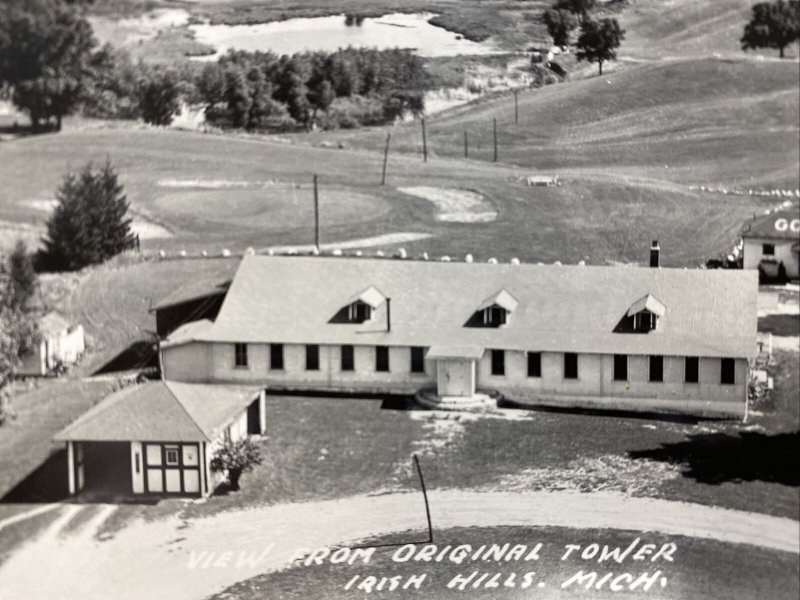 Vtg 40s View from Original Tower Irish Hills MI Golf Course RPPC Photo Postcard