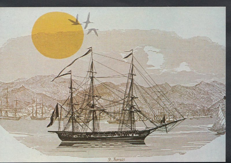 Naval Shipping Postcard - Early U.S Naval Frigate in Charlotte Amalie  LC5768
