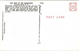 Old Man Mountains Franconia Notch NH Great Spirit New Hampshire VTG Postcard UNP 