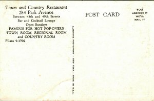 Town and Country Restaurant New York City NY NYC UNP WB Postcard B11 