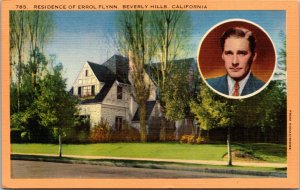 Vtg 1930's Residence Of Errol Flynn Actor Beverly Hills California CA Postcard