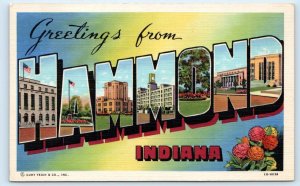 Large Letter Linen HAMMOND, Indiana IN ~ Lake County 1940s Curteich Postcard