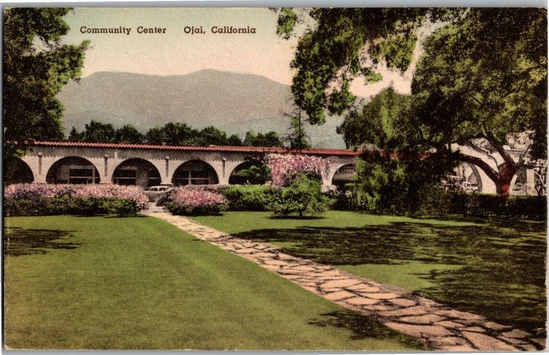 Community Center Ojai CA Hand Colored Vintage Postcard R18