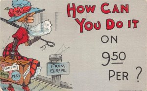 EUROPE TRAVEL LUGGAGE HOW CAN YOU DO IT ARTIST SIGNED DWIG COMIC POSTCARD 1911