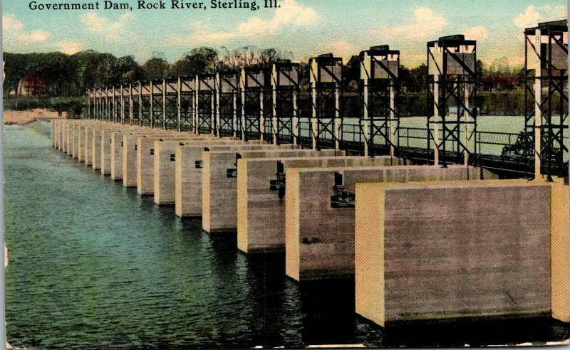 Vtg 1910's Government Dam Rock River Sterling Illinois IL Antique Postcard
