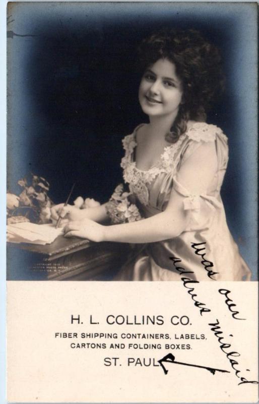 RPPC  ST. PAUL, Minnesota MN  Advertising HL COLLINS CO.  Pretty Girl Blank Back 