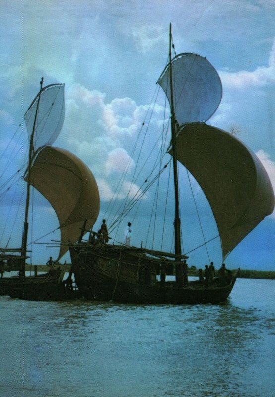 VINTAGE POSTCARD CONTINENTAL SIZE SAILING AT DACCA BANGLADESH 1970s