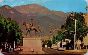 Vtg Colorado Springs CO General Palmer Statue Platte & Nevada Avenue Postcard