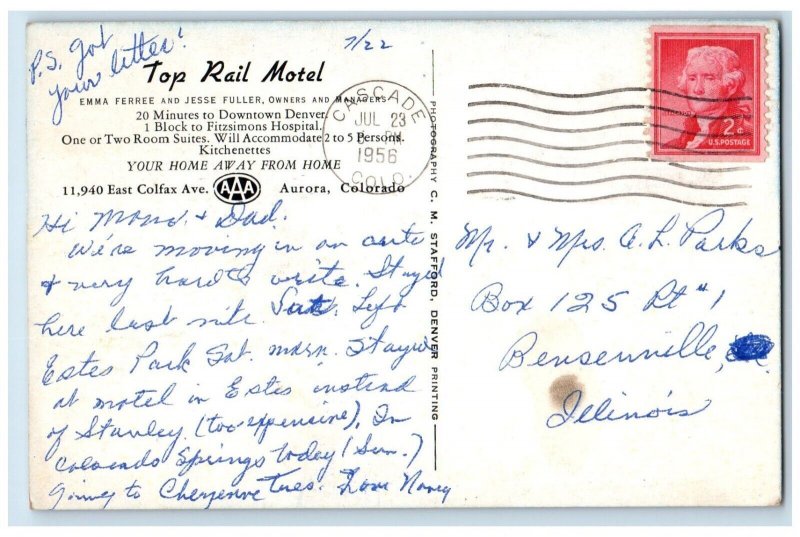 1956 Top Rail Hotel Roadside Aurora Cascade Colorado CO Posted Vintage Postcard