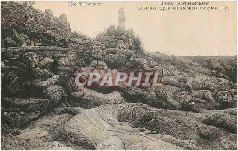 Postcard Old Rocks Rotheneuf Some Types Sculptes Emerald Coast