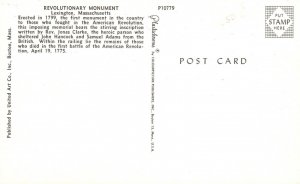 Vintage Postcard Revolutionary Monument Lexington Massachusetts By Plastichrome