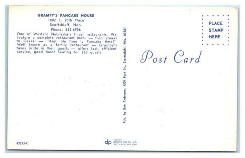SCOTTSBLUFF, NE ~Roadside GRAMPY'S PANCAKE HOUSE c1960s Bluff County Postcard