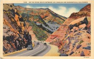 Linen Postcard Red Rock Hills on Ridge Route Los Angeles to Bakersfield CA