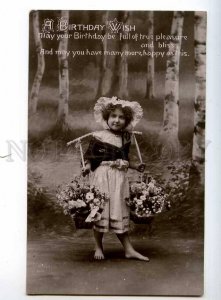 244076 BIRTHDAY Girl w/ Flowers RURAL Vintage PHOTO PC