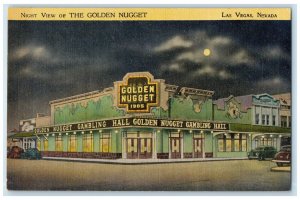 c1940 Night View Golden Nugget Exterior View Building Las Vegas Nevada Postcard