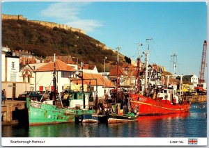 Scarborough Harbour England Marina Boats and Ships Buildings Houses Postcard