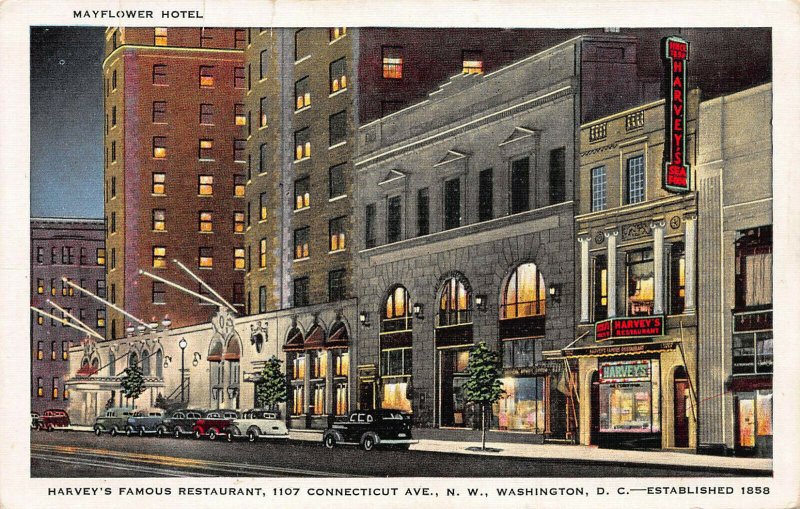 Harvey's Restaurant, Mayflower Hotel, Washington, D.C., Early Postcard, Unused