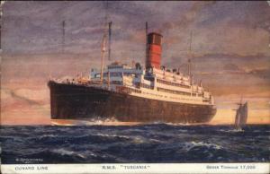 Cunard Line Steamship RMS Tuscania PAQUEBOT Cancel 1927 Postcard