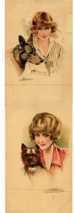 MEUNIER S. DOGS & LADIES ARTIST SIGNED SET OF 6 Vintage Postcards (L2595)