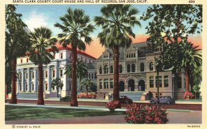 Vintage Postcard Santa Clara County Courthouse Hall Of Records San Jose CA SAP