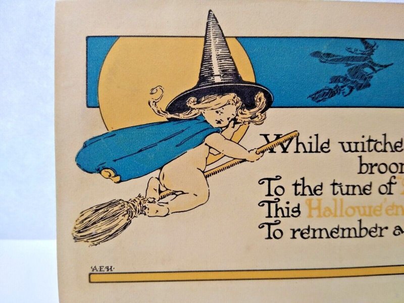 Halloween Postcard Fantasy Alf Hilton AEH Young Witch Series 657 A.M. Davis 1912 