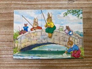 The Bridge, Margaret Tempest, England, Fishing Rabbit, Vintage Postcard