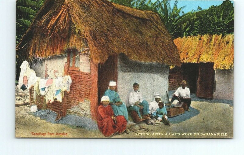 Resting After A Day's Work on Banana Field Greetings From Jamaica Vtg Postcard