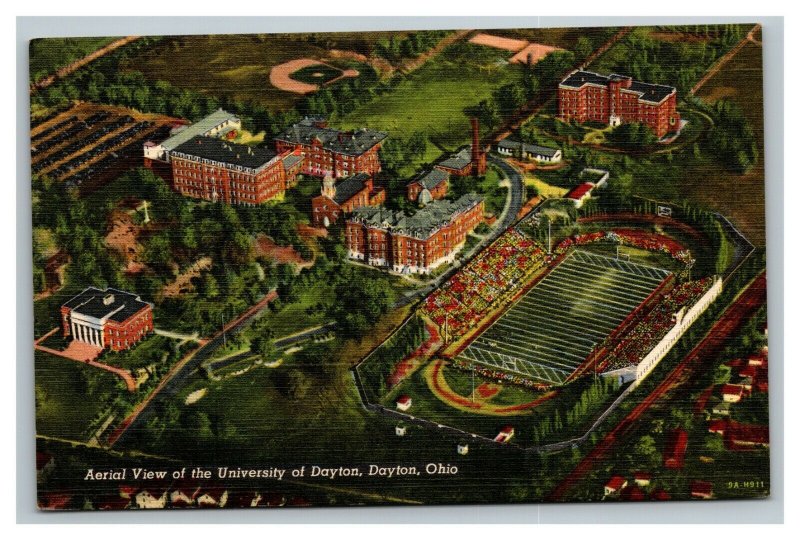 Vintage 1930's Postcard Aerial View Stadium & Campus University of Dayton Ohio