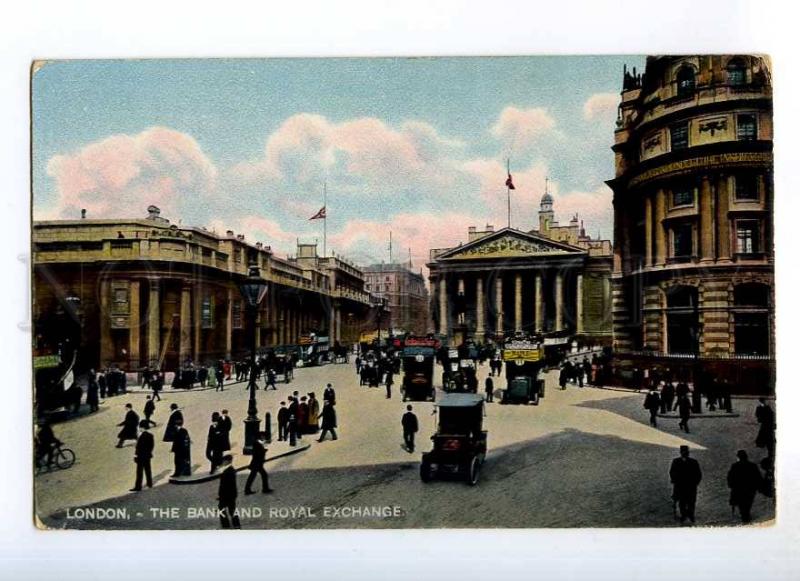 235743 UK LONDON Bank & Royal Exchange cars w/ ADVERTISING OLD