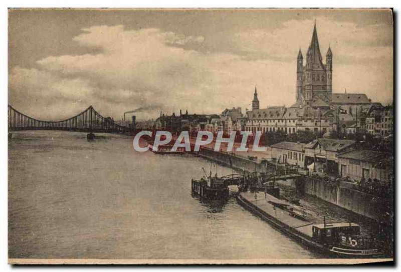 Postcard Old Koln Rh Rheinpartie Mit St St Martin Boat Peniche