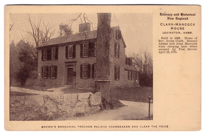 1907-15 Jonas Clark-Hancock John Sam Adams House Lexington MA RARE Ad Postcard