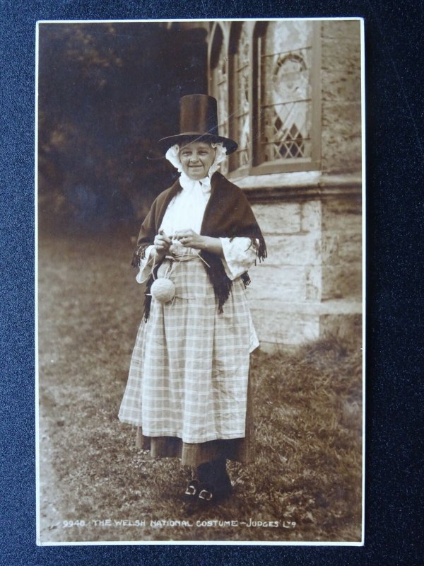 Wales LADY KNITTING WOOL IN WELSH NATIONAL COSTUME c1926 RP Postcard by Judges 