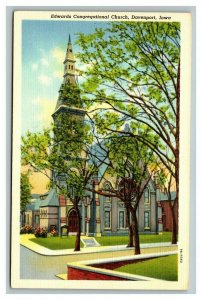 Vintage 1940's Postcard Edwards Congregational Church Davenport Iowa