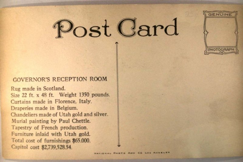 pre-1926 rppc GOVERNOR RECEPTION ROOM Salt Lake City Utah UT Postcard y1329