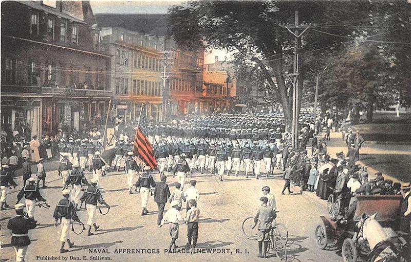 Newport RI Naval Apprentices Parade Store Fronts Albertype Co. Postcard